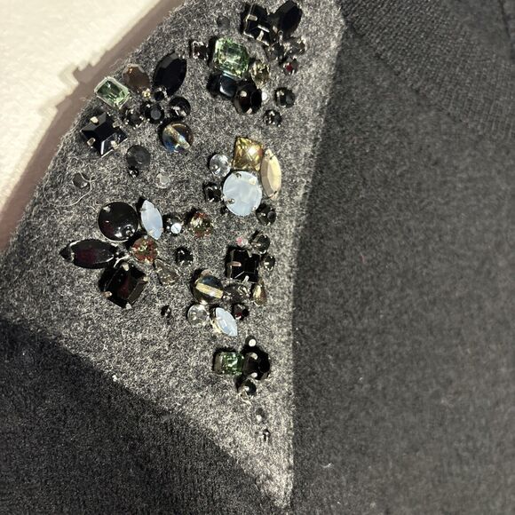 J. Crew Sweater Black Wool Pullover Bead Shoulders Long Sleeve Back Zip Size M - Picture 4 of 13